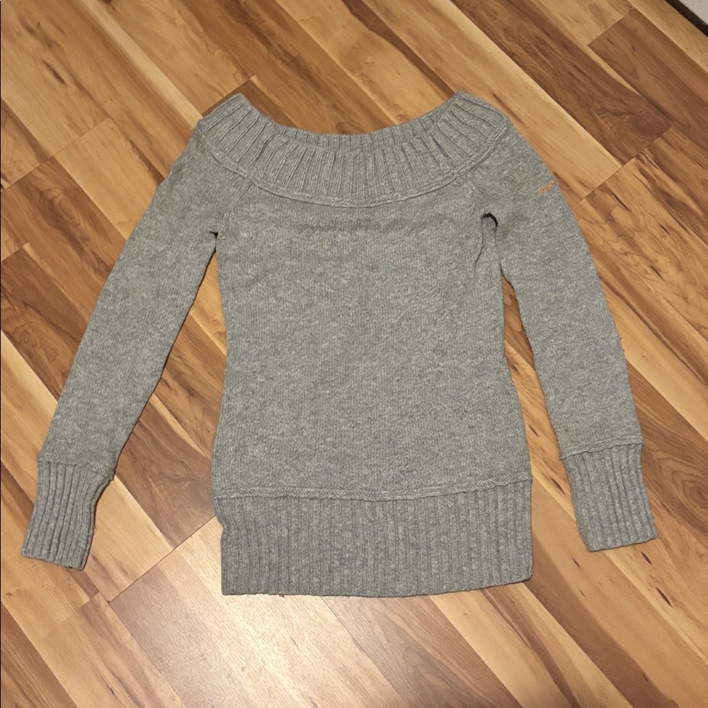 DKNY Gray Off-Shoulder Sweater Top
